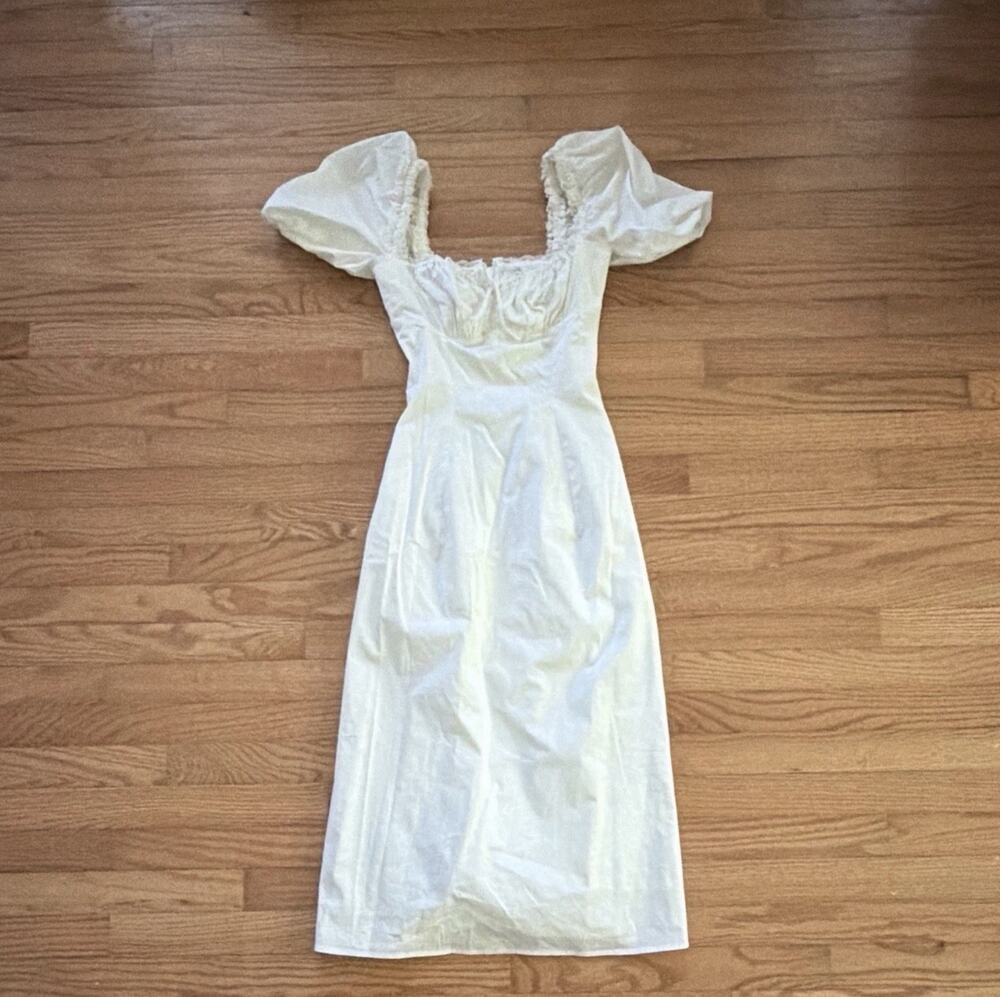 House of CB London White Puff Sleeve Square Neck Lace A-Line Maxi Dress XS